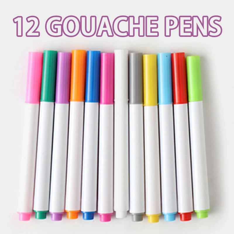 Reusable Erasable Doodle Book for Kids – Drawing Pad with 12 Watercolor Pens, Travel Art Toy for Toddlers & Preschoolers