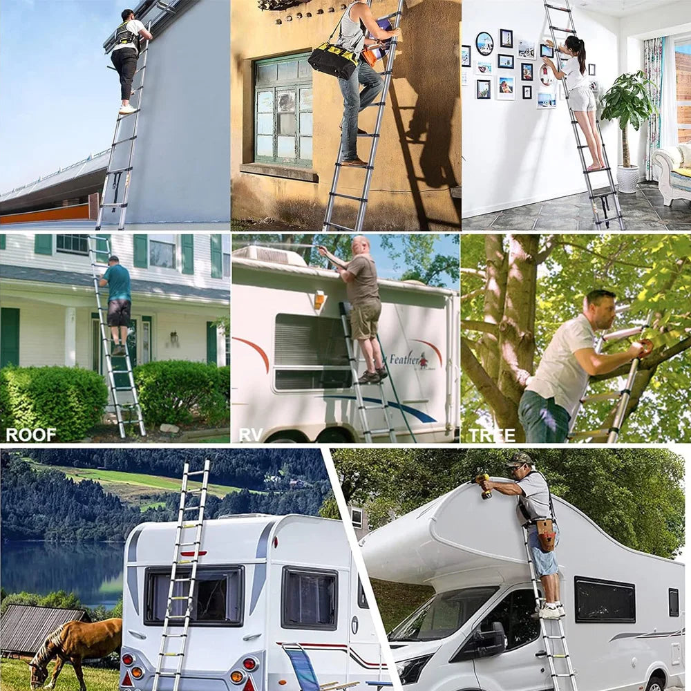 Telescopic Extendable Ladder - Heavy Duty Multi Purpose Straight Loft Ladder Portable Folding Stainless Steel Ladder Tool