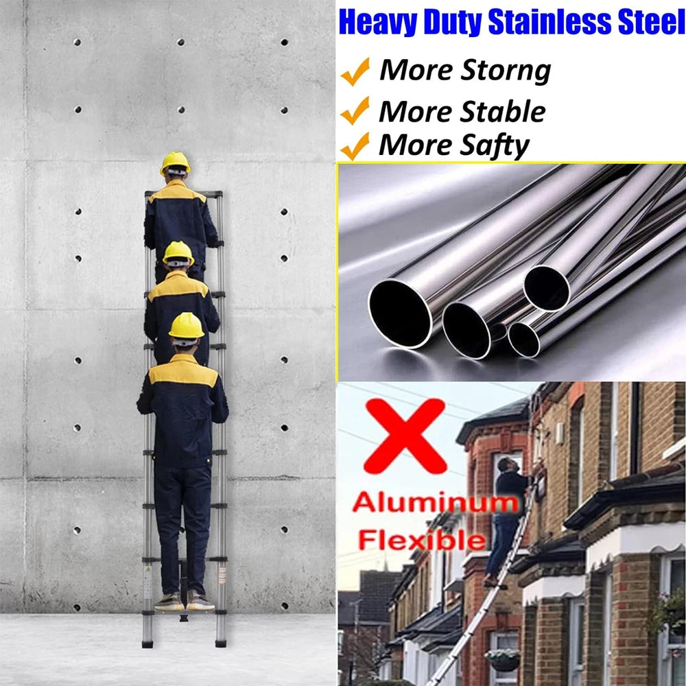 Telescopic Extendable Ladder - Heavy Duty Multi Purpose Straight Loft Ladder Portable Folding Stainless Steel Ladder Tool