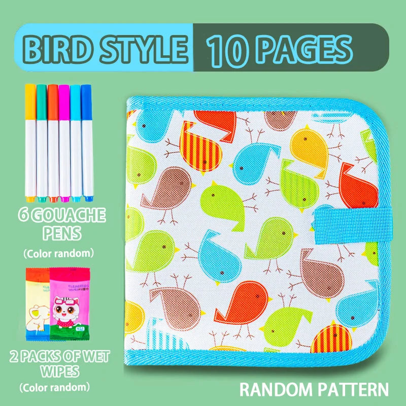Reusable Erasable Doodle Book for Kids – Drawing Pad with 12 Watercolor Pens, Travel Art Toy for Toddlers & Preschoolers