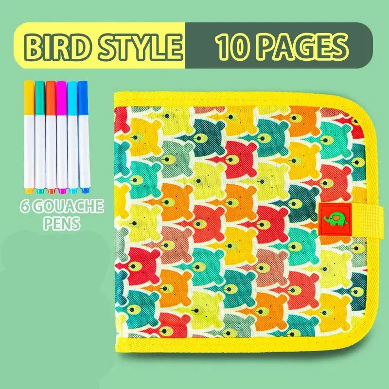 Reusable Erasable Doodle Book for Kids – Drawing Pad with 12 Watercolor Pens, Travel Art Toy for Toddlers & Preschoolers