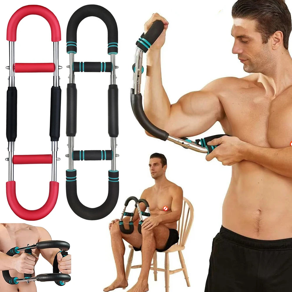 Gorilla Gym Bar, Twister Arm Exerciser with Foam Handle Adjustable Spring Workout Bar Forearm Triceps Chest Expander Portable Fitness Equipment