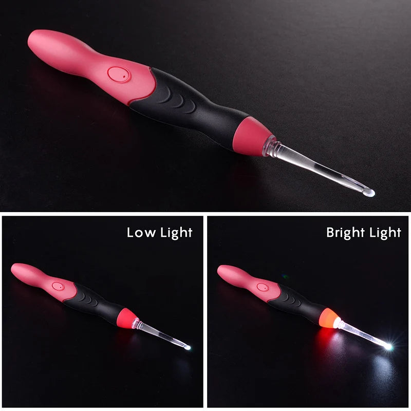9 in 1 Light Up Crochet Hook Set USB Rechargeable Ergonomic Crochet Hooks LED Lighted Knitting Hook Tools With Crochet Hook Case