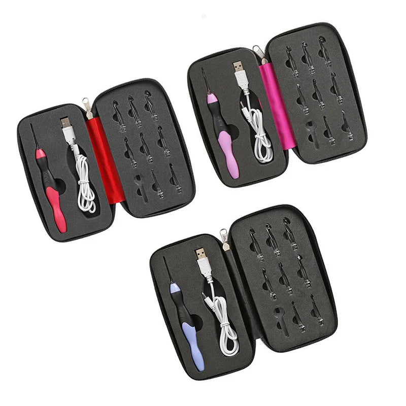 9 in 1 Light Up Crochet Hook Set USB Rechargeable Ergonomic Crochet Hooks LED Lighted Knitting Hook Tools With Crochet Hook Case