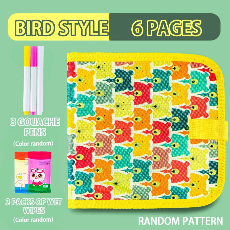 Reusable Erasable Doodle Book for Kids – Drawing Pad with 12 Watercolor Pens, Travel Art Toy for Toddlers & Preschoolers