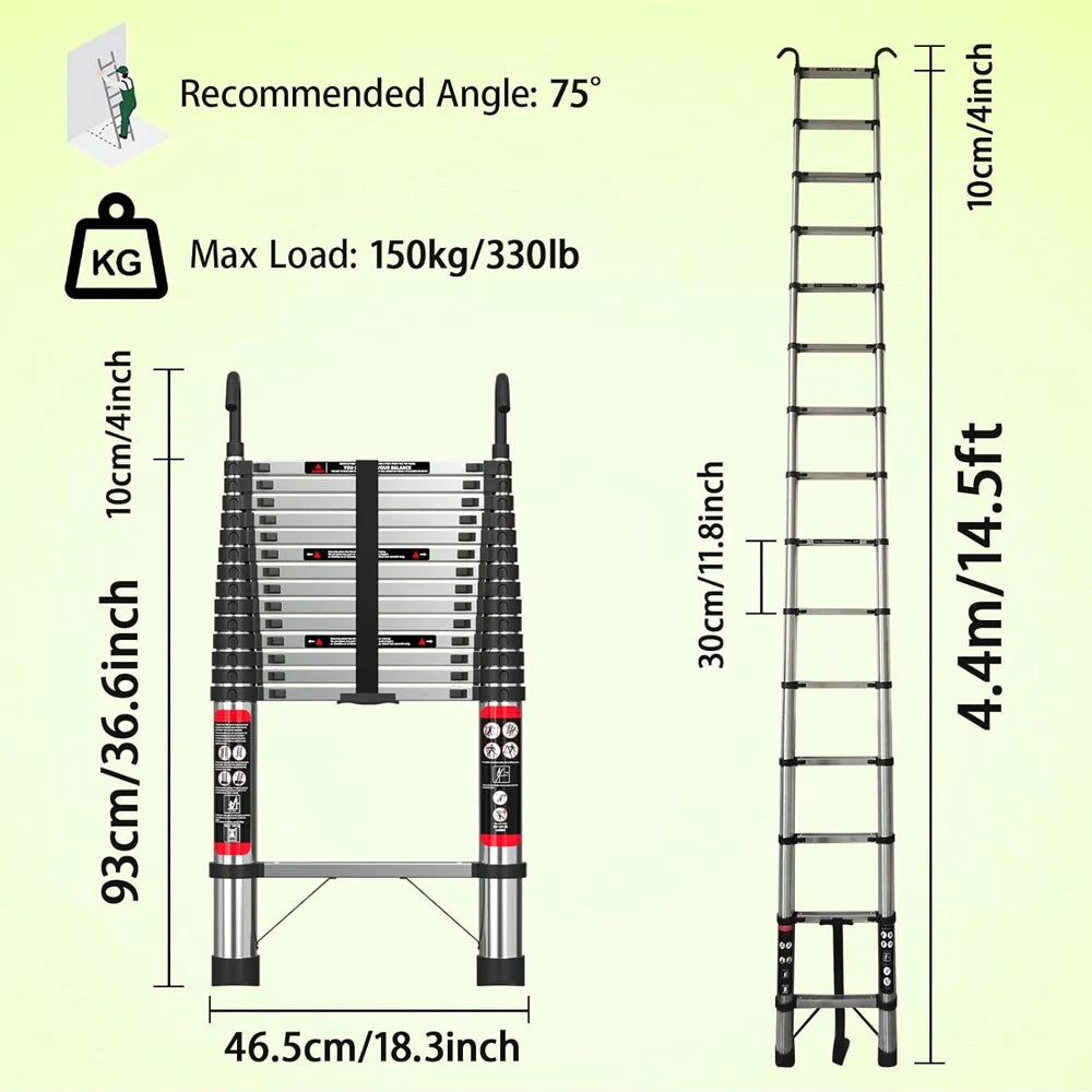 Telescopic Extendable Ladder - Heavy Duty Multi Purpose Straight Loft Ladder Portable Folding Stainless Steel Ladder Tool